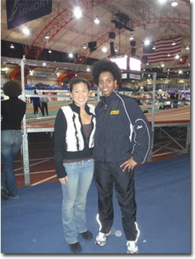 Professional track and field athlete Maurelhena Walles with Dr. Karena Wu at ActiveCare Physical Therapy in New York City, highlighting sports rehabilitation, orthopedic physical therapy, injury recovery, and performance optimization.