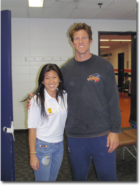 Professional beach volleyball player Sean Scott with Dr. Karena Wu at ActiveCare Physical Therapy in Midtown Manhattan, New York City, highlighting sports rehabilitation, orthopedic physical therapy, injury recovery, and performance optimization.